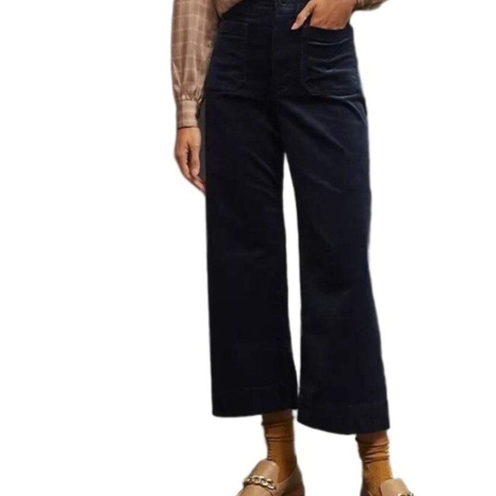 NWT Anthropologie MAEVE Colette Navy Blue L Corduroy Wide Leg Pants Size 34